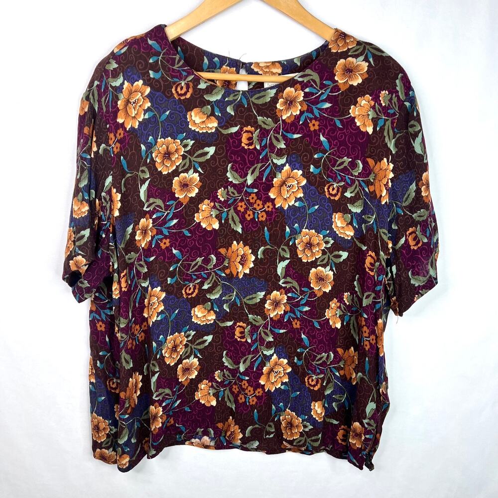 Vintage Jaclyn Smith Dark Floral Blouse Extra Large
